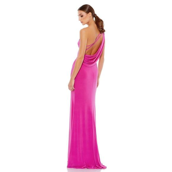 Ieena for Mac Duggal One Shoulder Jersey Sheath Gown in Purple Size Medium - Picture 3 of 7